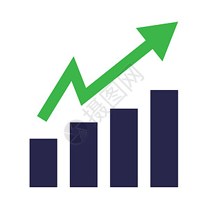 带有绿色上升箭头的条形图表图标 商业业绩和投资报价 矢量背景图片