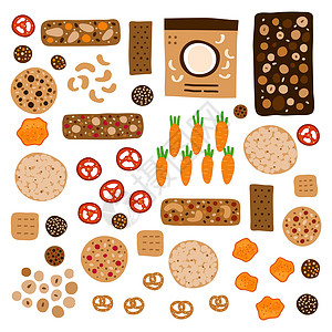 全麦饼干一套涂满彩色的健康小吃插画