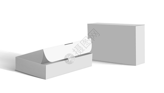 现实的开放和封闭的空包装箱插图白色品牌礼物包装盒子正方形纸盒纸板小样背景图片