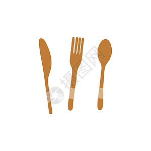 木叉子面条木刀 叉子和勺子插画