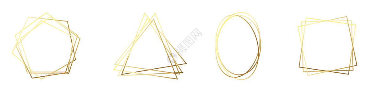 线条框架金色多边形框 豪华几何框架在白色上被孤立邀请函黄铜艺术奢华长方形婚礼插图金子收藏边界插画