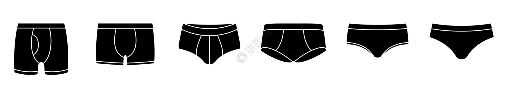 黑色比基尼内裤图标 一套男人的内衣图标 矢量插图插画
