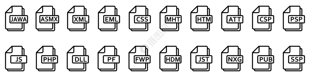 电子表格excel文件格式图标 各种不同的网络文件 文件类型图标电子邮件软件电子界面互联网标签插图黑色按钮动态设计图片