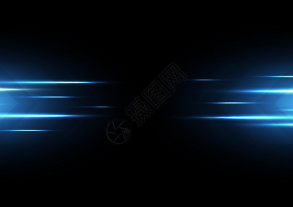 蓝色闪光线条抽象蓝色速度霓虹灯对黑色背景矢量图的影响插画