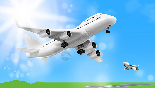 波音3D 白色光滑商用喷气飞机起飞空气飞机场航空公司速度航班运输插图车辆国际旅行设计图片