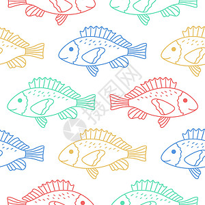 彩色海鱼彩色鱼类无缝婴儿模式插画