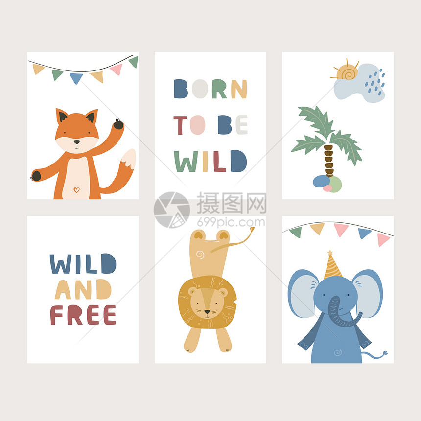 带文字的婴儿卡片收藏装饰可爱动物