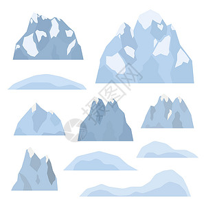 多雄拉雪山一套阿尔卑斯山脉 冰川和山丘高山标签岩石宽慰爬坡道黑色地形全景场地顶峰插画