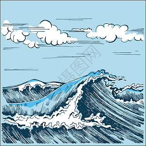大西洋海浪地表平面图艺术漩涡海滩插图液体天空曲线绘画旅行涂鸦设计图片