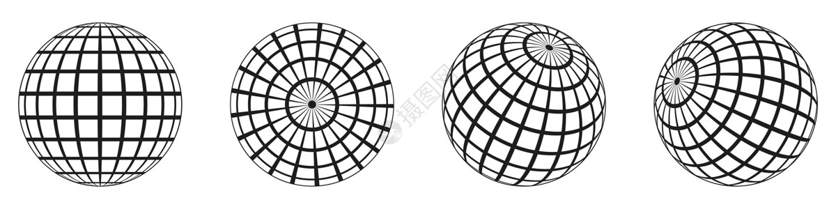 不同的角度3D球地球 不同角度的线性地球网格世界插图互联网行星子午线圆圈条纹金属纬度线条设计图片