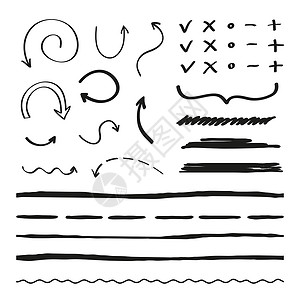 黑色荧光笔一组标记 箭头 指针和符号设计图片