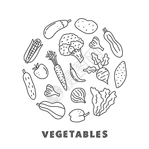 白灼西兰花圆形的面条食物蔬菜图标洋葱剪贴土豆玉米南瓜染色菜单剪贴簿手绘收成设计图片