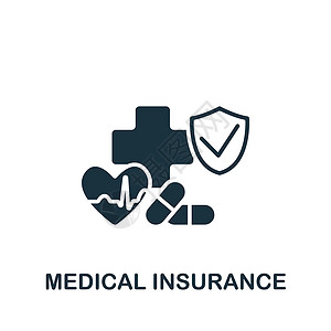 医疗保险政策医疗保险图标 用于模板 网页设计和信息图形的单色简单保险图标插画
