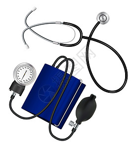 石岛赤山视距镜和声纳仪 设置用于测量血压和脉搏的医疗仪器 矢量器插画