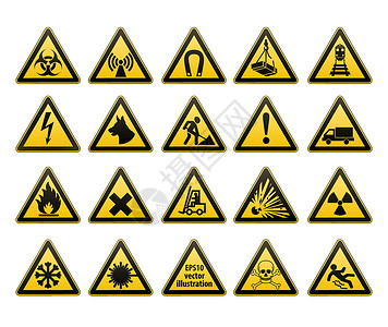 投稿须知设置警告标记 工作场所的安全性 带有黑色图像的黄色三角形 矢量插图插画