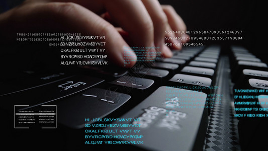 使用带有图形用户界面的膝上型计算机键盘的人 GUI 全息图现实密码控制编程技术算法虚拟现实会计数学通讯全球通讯高清图片素材