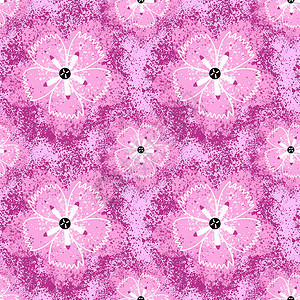 花瓣地毯无缝图案 粉色几何方位的花朵和粉色背景上的喷洒纹理插画