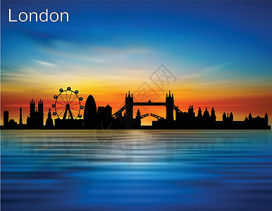 珠海海洋王国日落时伦敦市的轮廓设计图片