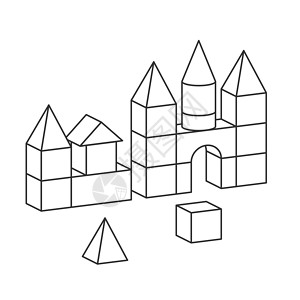 用于彩色书的线条样式风格玩具建筑塔插图木头建筑学立方体学习男生塑料构造童年乐趣孩子插画