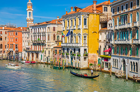 威尼斯市风景与大运河水道建筑运河天空景观文化房子旅游缆车旅行场景城市景观高清图片素材