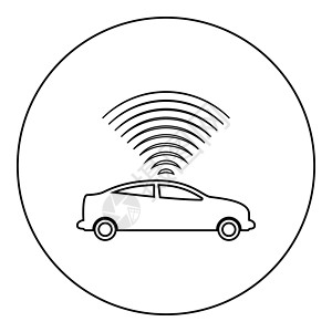 汽车技术互联网的信号汽车无线电信号传感器智能技术自动驾驶向上方向图标圆圈黑色矢量插图图像轮廓轮廓线薄型插画