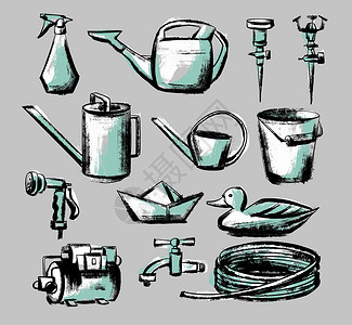 一套水厂 水桶喷水管的插图 用粗略的草图和剪贴布来说明问题 (笑声)插画