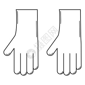 手画橡胶手套 在花园和家里工作时的手保护 面条风格 矢量背景图片