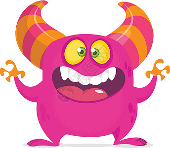 大嘴巴的疯狂漫画怪兽 矢量粉红怪物巨魔插图 万圣节设计背景图片