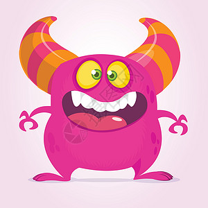 快乐的卡通怪兽 大嘴巴 矢量粉红怪物插图 万圣节设计背景图片