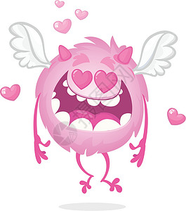 圣天使堡卡通喜剧怪兽相爱 圣情人节牙齿舌头外星人微笑派对恋爱吉祥物插图卡通片生物插画