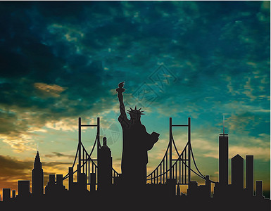纽约长岛日落时纽约市的休眠图设计图片
