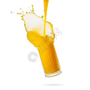 飞溅的果汁橙汁喷洒在白色上 一杯橙汁喷射杯子 特写 库存照片液体运动果汁水果食物海浪气泡热带饮料飞溅背景
