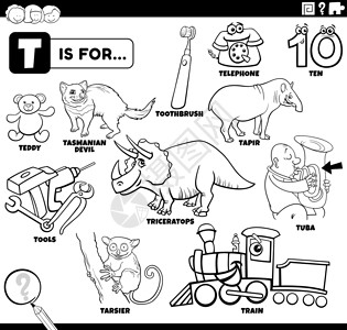 塔斯马尼亚用于教育设置的彩色书页文字字母英语染色插图幼儿园学习动物电话资产恶魔设计图片