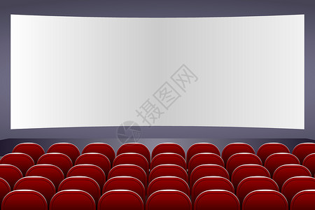 配有屏幕和红色座位的电影放映厅插画