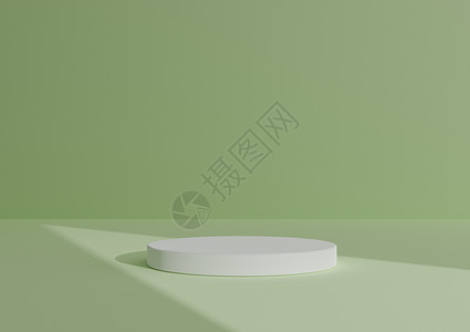 产品显示三角灯点对产品的简单 最小 3D 立方体组成 其中含有一个白色圆柱或站在抽象暗影Pastel Lime绿色背景上背景图片