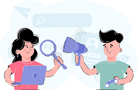 人力资源经理 男性和女性 寻找员工是一个概念 网站 应用程序和演示文稿都从中受益插画