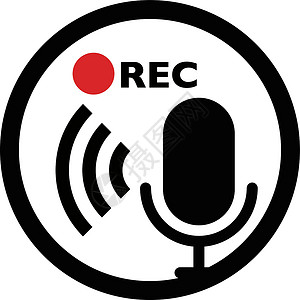 录音话筒发出REC录音和音频的麦克风图标插画