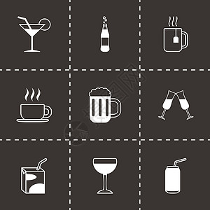 冰啤酒图标矢量黑饮料图标集瓶子杯子酒吧酒精果汁咖啡玻璃啤酒黑色苏打插画