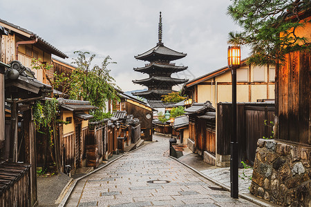 三年坂日本京都和Sannen Zaka街日落寺庙神道街道地标旅行旅游宝塔城市天际背景