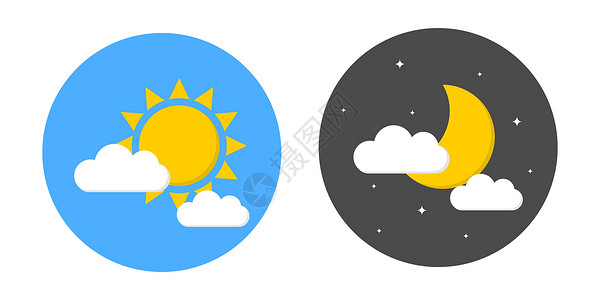 日夜交替日夜图标符号集太阳天气圆圈插图蓝色月亮气象晴天气候天文学插画