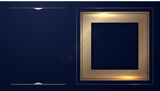 蓝色之金素材蓝色背景的优雅金色方形框架 带有文本奢华风格空间的文字版面插画
