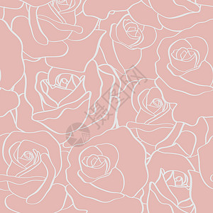 矢量无缝模式与大纲程式化的玫瑰 美丽的花卉背景 可用于纺织书籍封面包装结婚请柬织物插图艺术花瓣绘画纺织品白色墙纸玫瑰装饰品背景图片