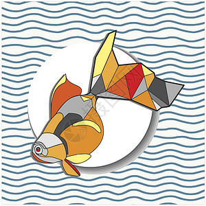 三角鱼 金鱼 图形 三角矢量插图中的鱼类游泳广告动物野生动物横幅折纸黄色三角形创造力艺术背景图片