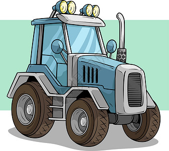 大灯卡通蓝色农用汽车或拖拉机插画