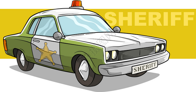 绿色卡通绿色警车和金徽章背景图片