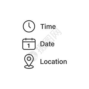 显示taoci日期 时间 位置图标 以平板样式 事件信息矢量插图在孤立的背景中显示 信息代表商业概念插画
