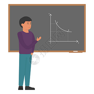 教室黑板上的学生解释了问题的解决方案 回到学校 卡通风格 向量小学生高清图片素材