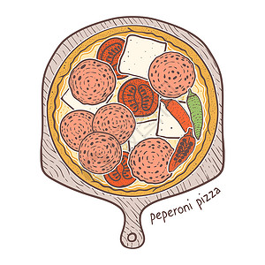 胡椒辣香肠佩佩罗尼披萨 草图插图设计图片