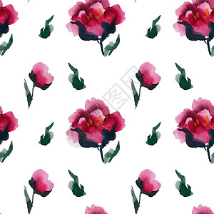 中国的无缝淡薄饼模式紫色红色纺织品植物群艺术粉色水彩花束香气插画