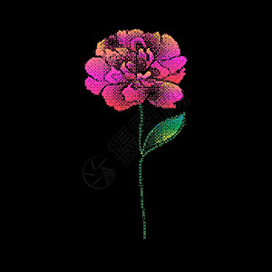 具有位图效果的小小花打印损害黑色游戏艺术粮食失真毛刺植物抖动插画
